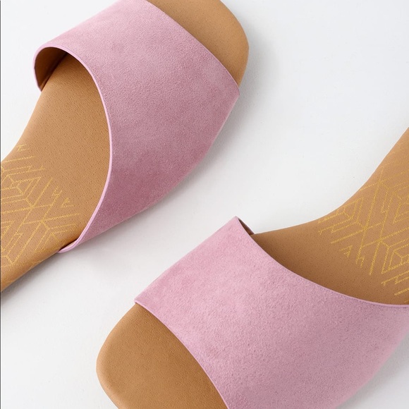 Lilac pink one band suede slip on sandals - Picture 3 of 8